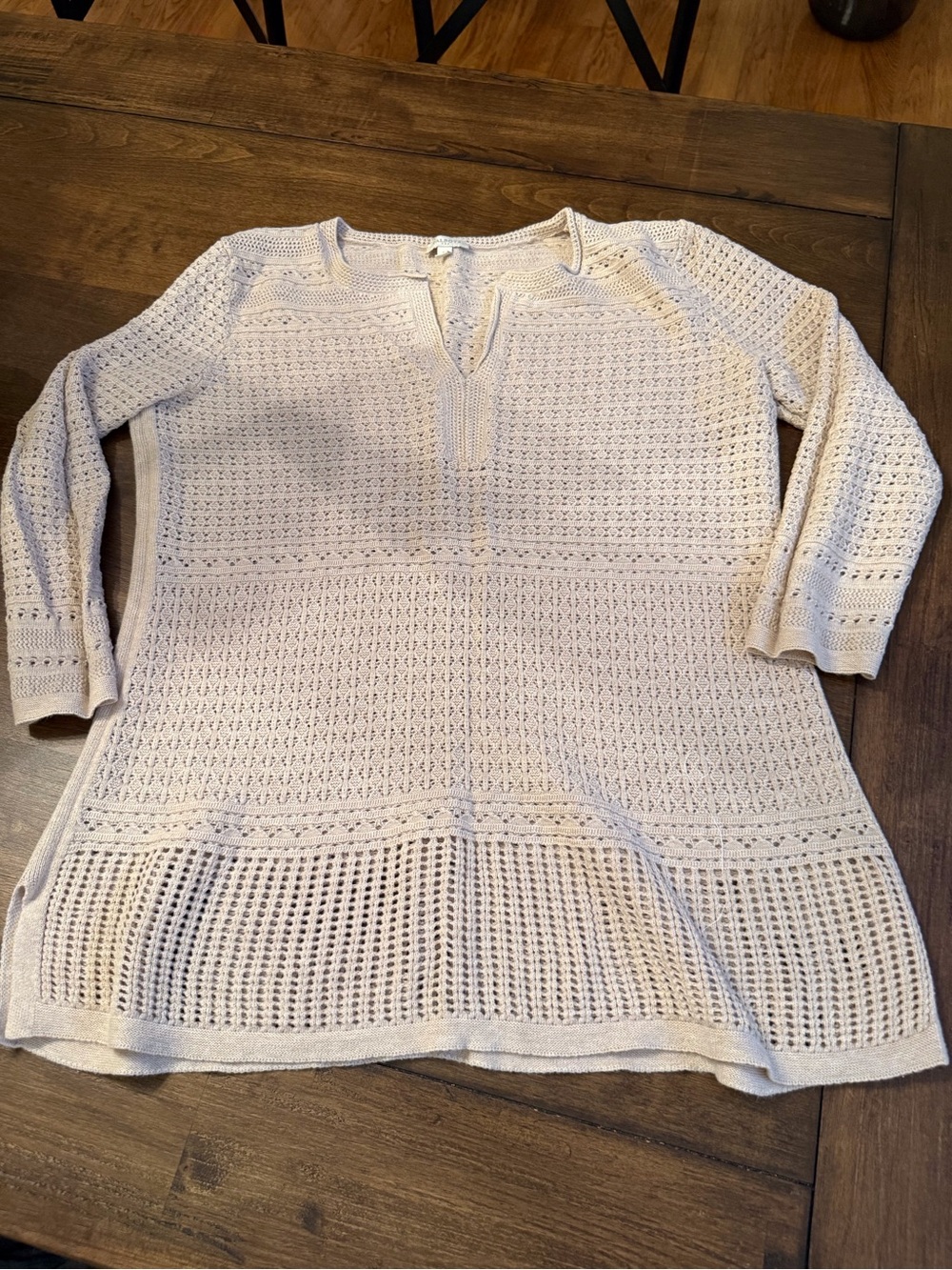 Talbots Tan Crochet Tunic Sweater